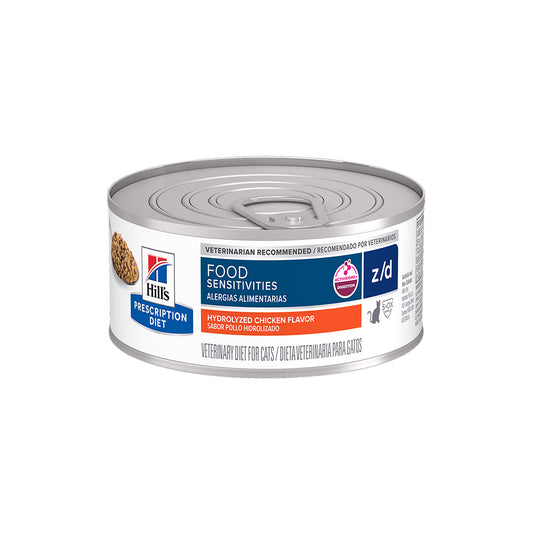 HILLS PRESCRIPTION DIET Z/D Food Sensitivities Hydrolyzed Chicken Flavour Wet Cat Food — 156g front packshot