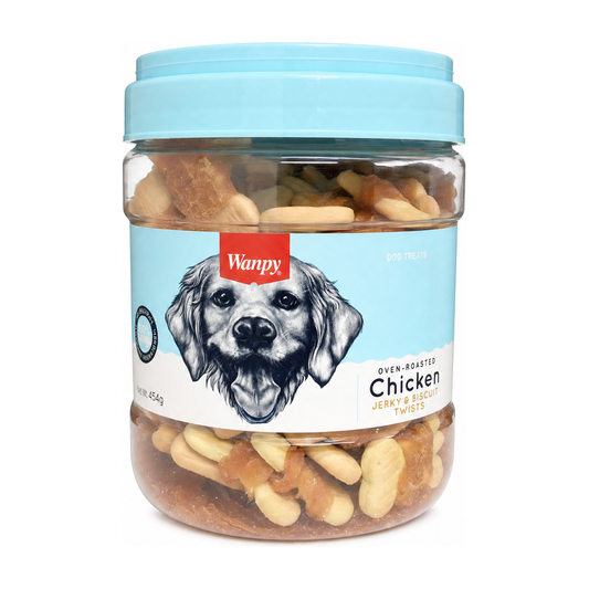 WANPY Oven-Roasted Chicken Jerky & Biscuits Twists Dog Treats 454g