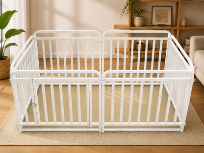 Petso 120cm coarse-bar dog playpen in white, showing vertical bars without horizontal wire