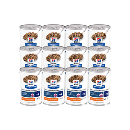 HILLS PRESCRIPTION DIET Z/D Food Sensitivities Hydrolyzed Chicken Flavour Wet Dog Food — 370g × 12 front packshot