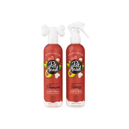 PET HEAD Roasted Chestnut Holiday Edition sensitive skin dog shampoo and spray set, 2 x 300ml, front view