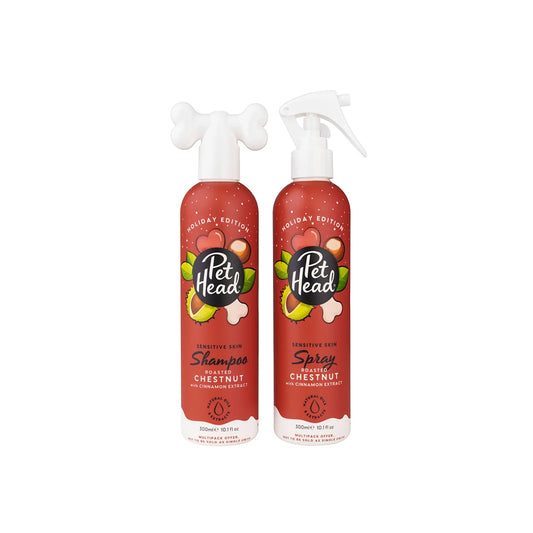 PET HEAD Roasted Chestnut Holiday Edition sensitive skin dog shampoo and spray set, 2 x 300ml, front view