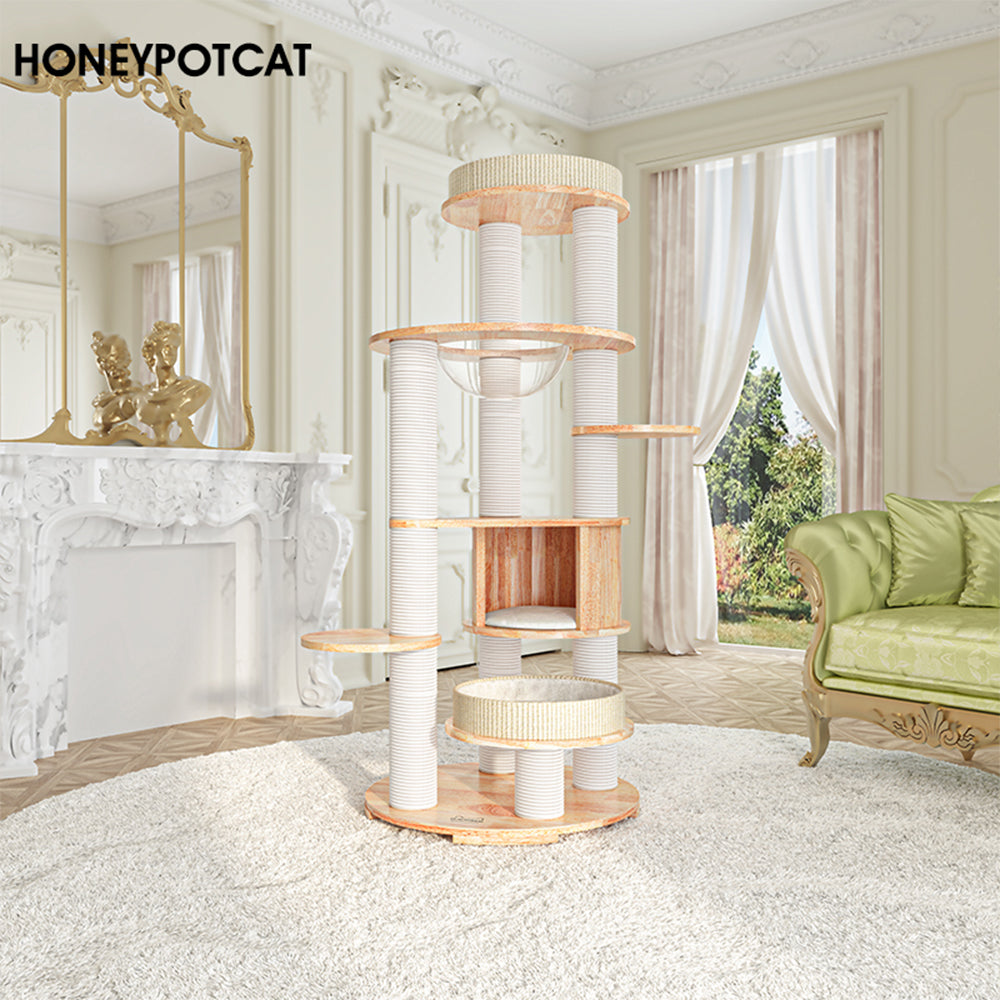 HONEYPOTCAT MZ Varnished Solid Wood Cat Tower With Capsule - 163cm