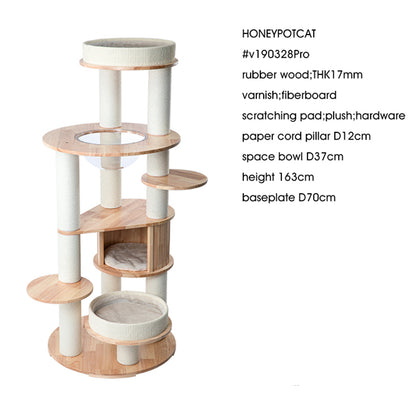 HONEYPOTCAT MZ Varnished Solid Wood Cat Tower With Capsule - 163cm