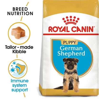 Royal Canin German Shepherd Puppy tailor-made kibble and packshot