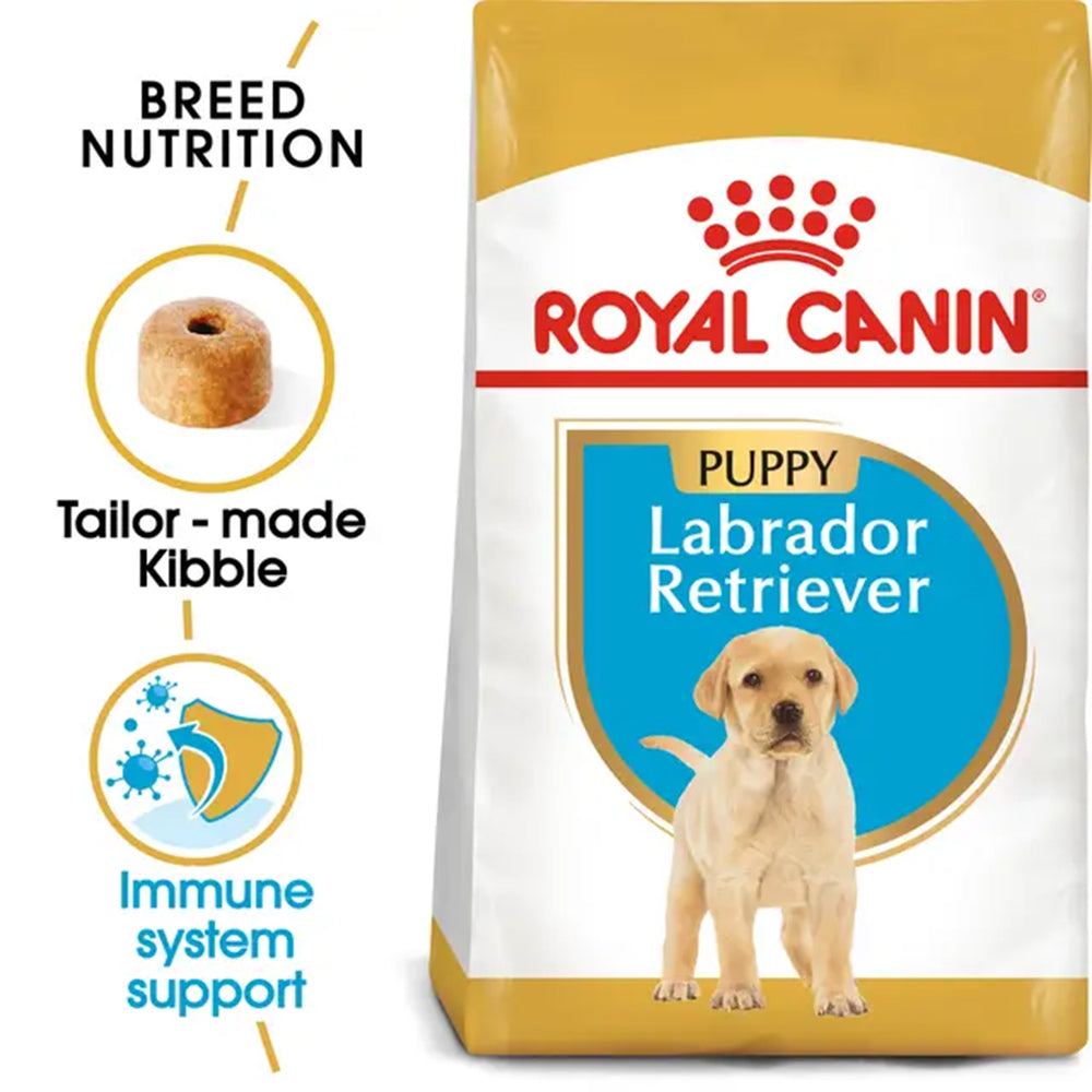 Royal Canin Labrador Retriever Puppy tailor-made kibble and packshot