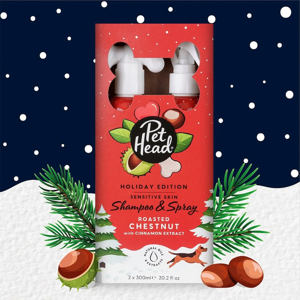 PET HEAD Roasted Chestnut Holiday Edition dog shampoo and spray gift set, 2 x 300ml