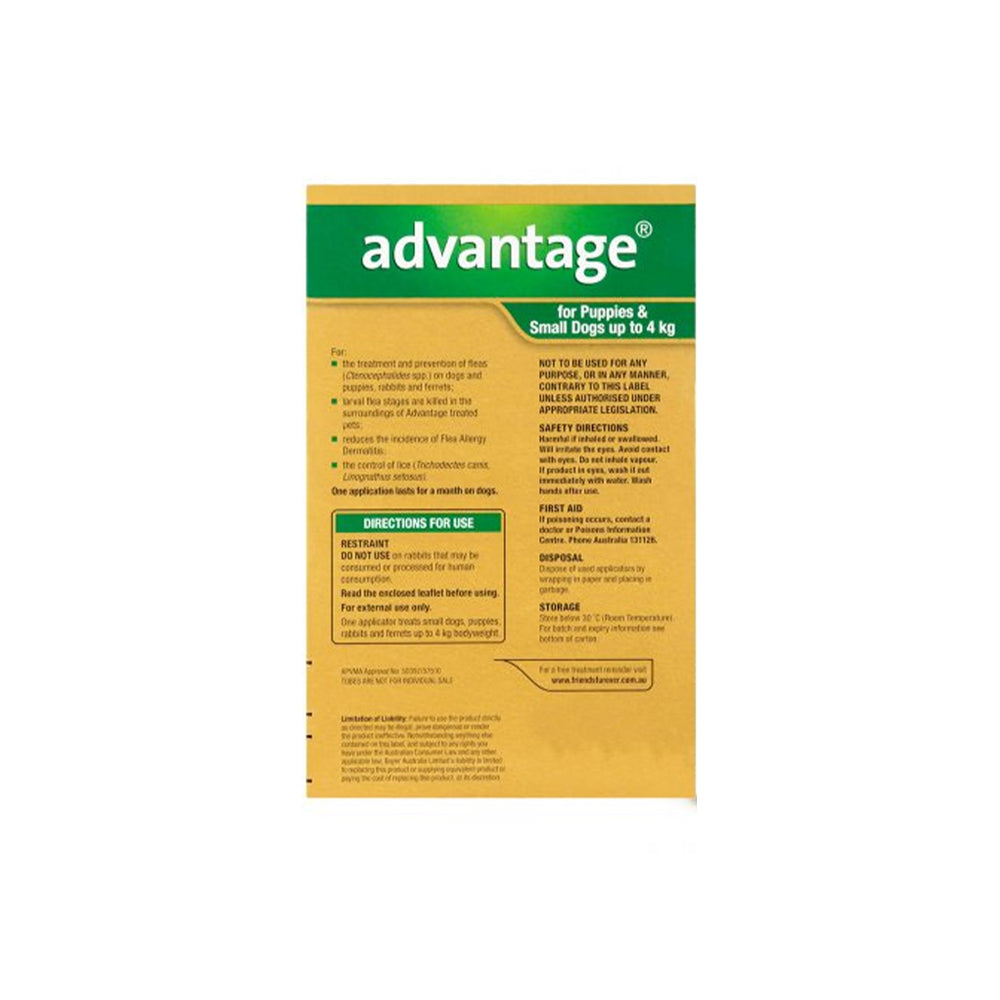 ADVANTAGE Flea Management for Puppies and Small Dogs (0-4kg) 4 Packs