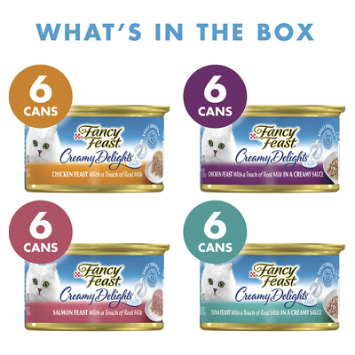 FANCY FEAST Variety Pack Creamy Delights Poultry & Seafood Cat Canned Food 85G X 24