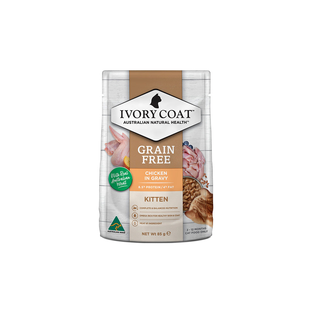IVORY COAT Grain Free Chicken Gravy Kitten Wet Cat Food 85g x 12