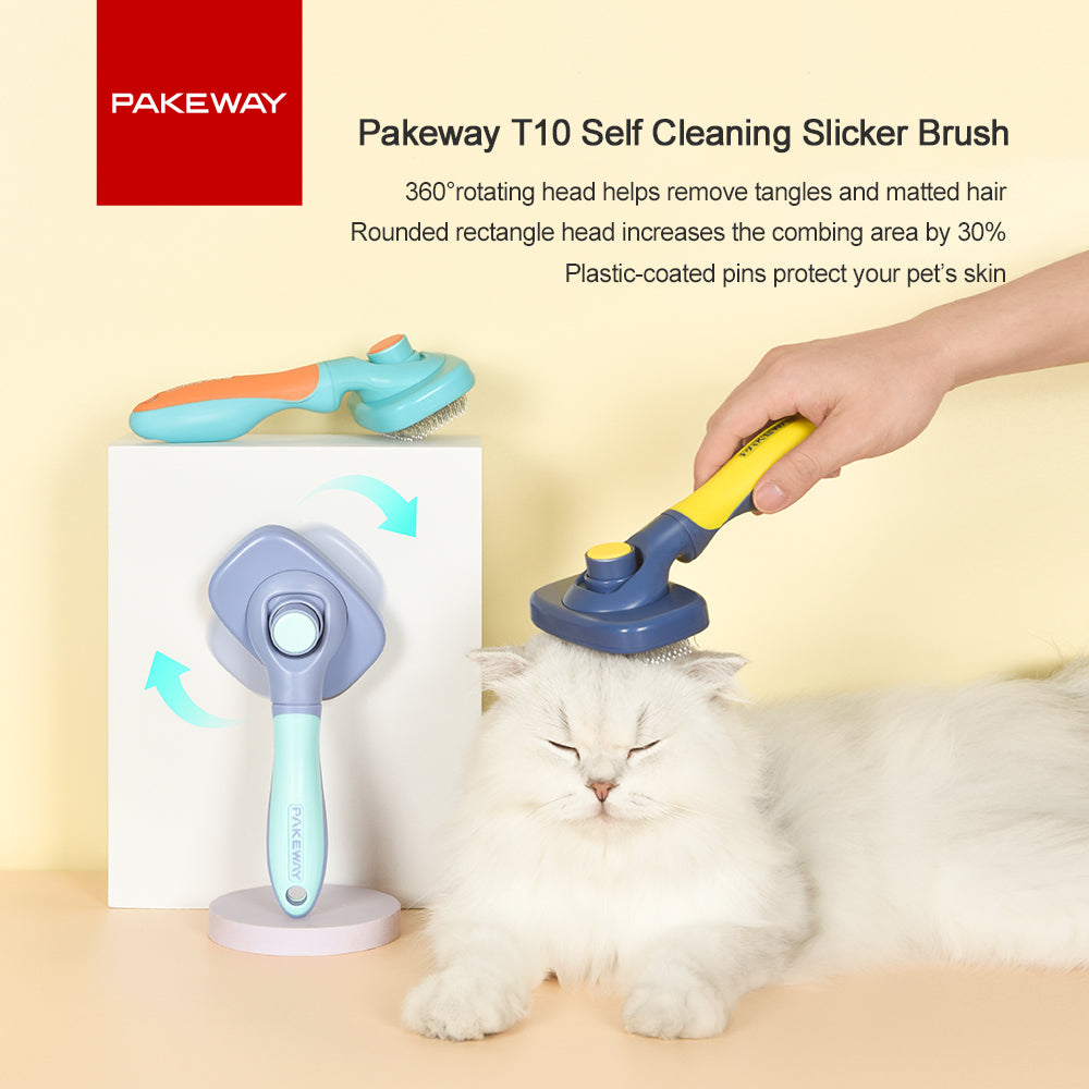 PAKEWAY Blue & Yellow T10 Self-Cleaning Slicker Brush Max (Extra Large)