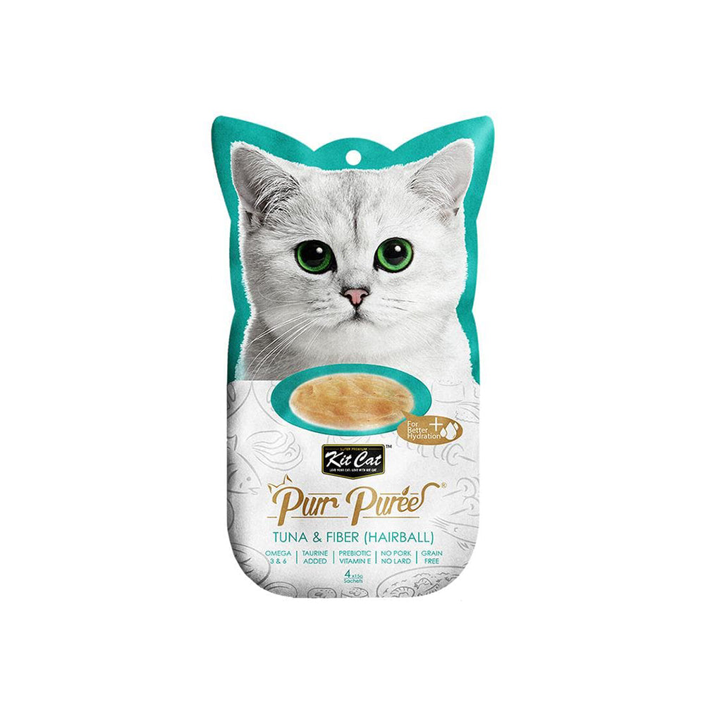 KIT CAT Purr Puree Tuna Paste and Fibre Hairball Cat Treats 4x15g