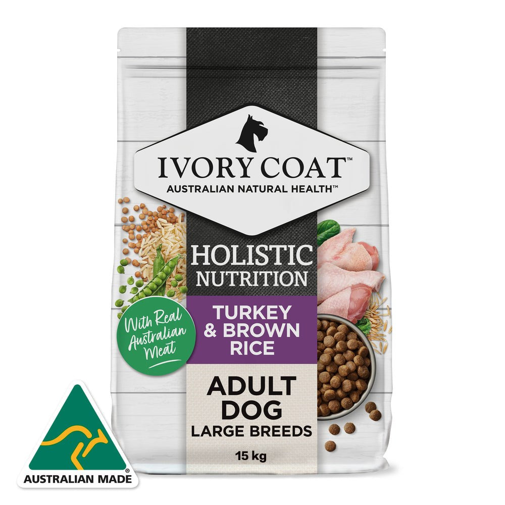 IVORY COAT Holistic Nutrition Turkey & Brown Rice Dry Dog Food for Adult Large Breeds 15kg