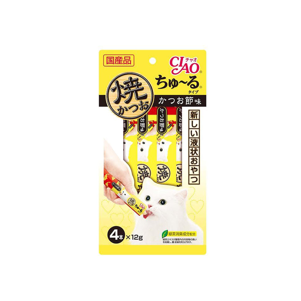 CIAO Grilled Tuna Churu Puree In Dried Bonito Flavor Soup Cat Wet Treats 4x12g