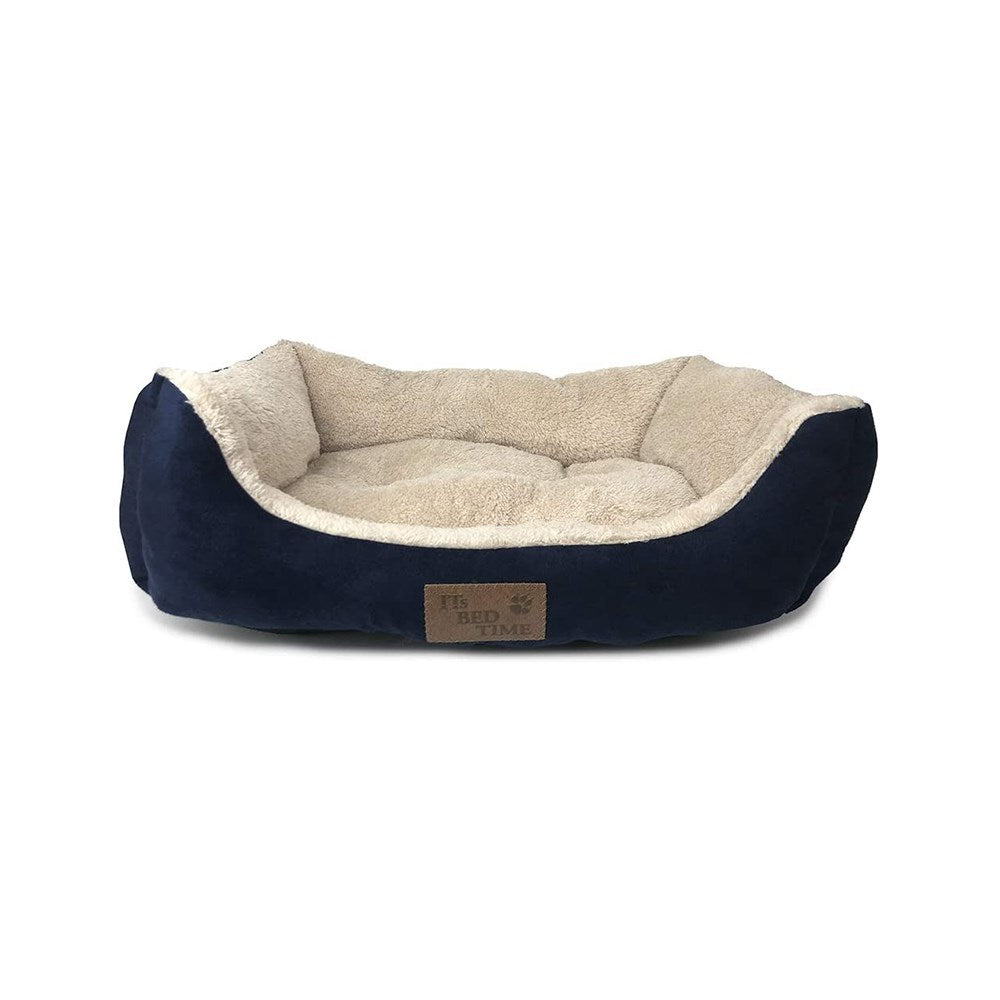 IT'S BED TIME Large Blue Rectangle Plush Dozer Dog Bed