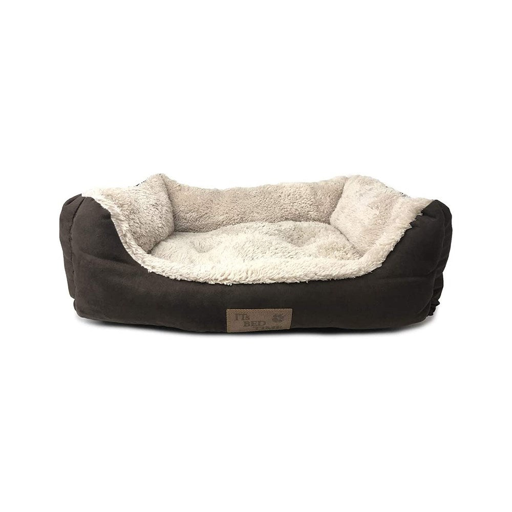 IT'S BED TIME Large Brown Rectangle Plush Dozer Dog Bed