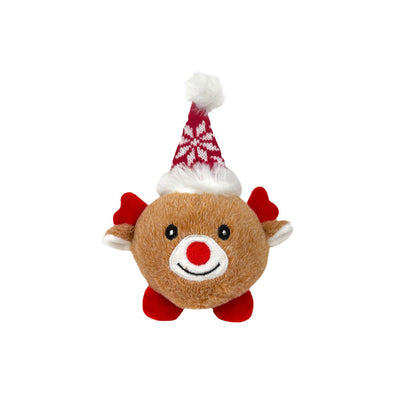 RUFF PLAY Squeaky Christmas Plush Deer Ball Dog Toy