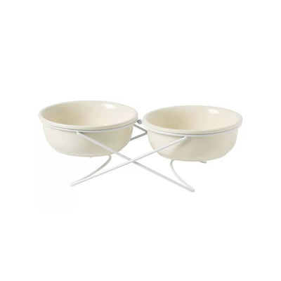 CATIO Off-white Double Iron Frame Stand Pet Ceramic Bowl