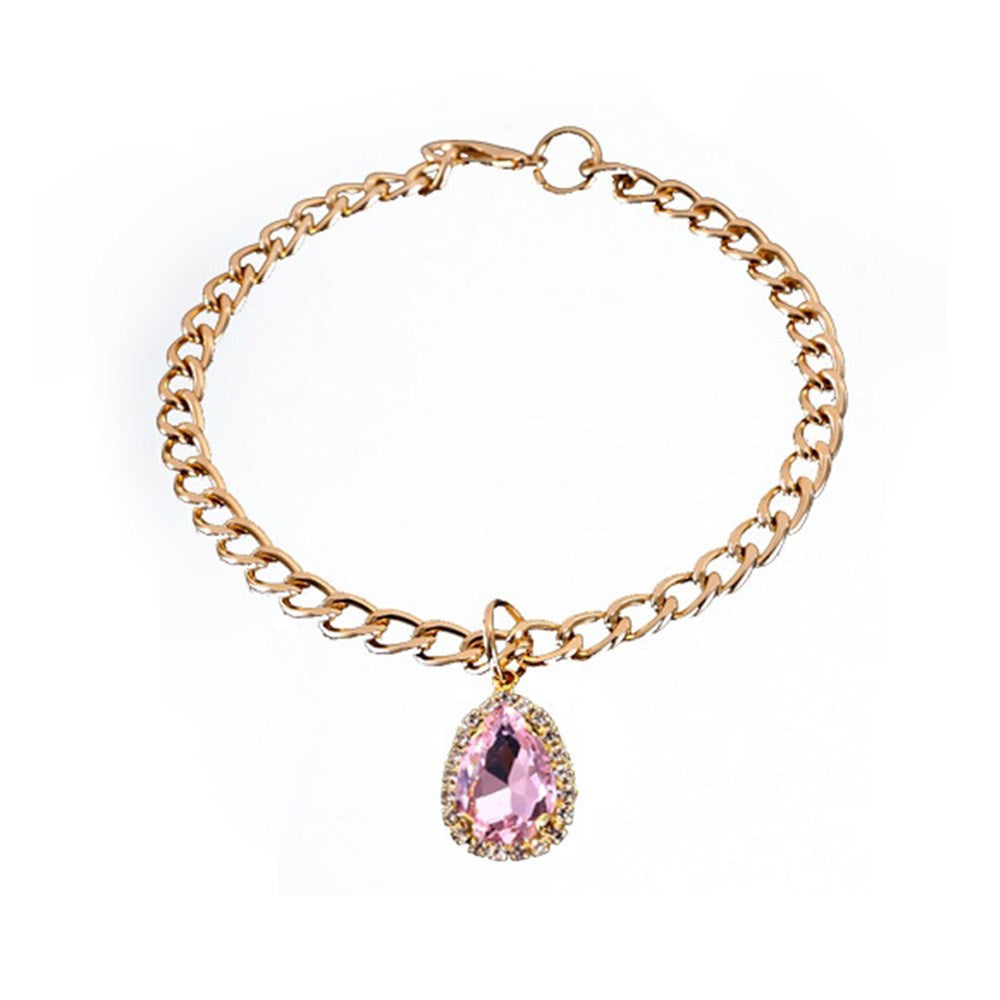 Crystal Diamond Pendant Pet Collar Pink Droplet M (20-30cm)
