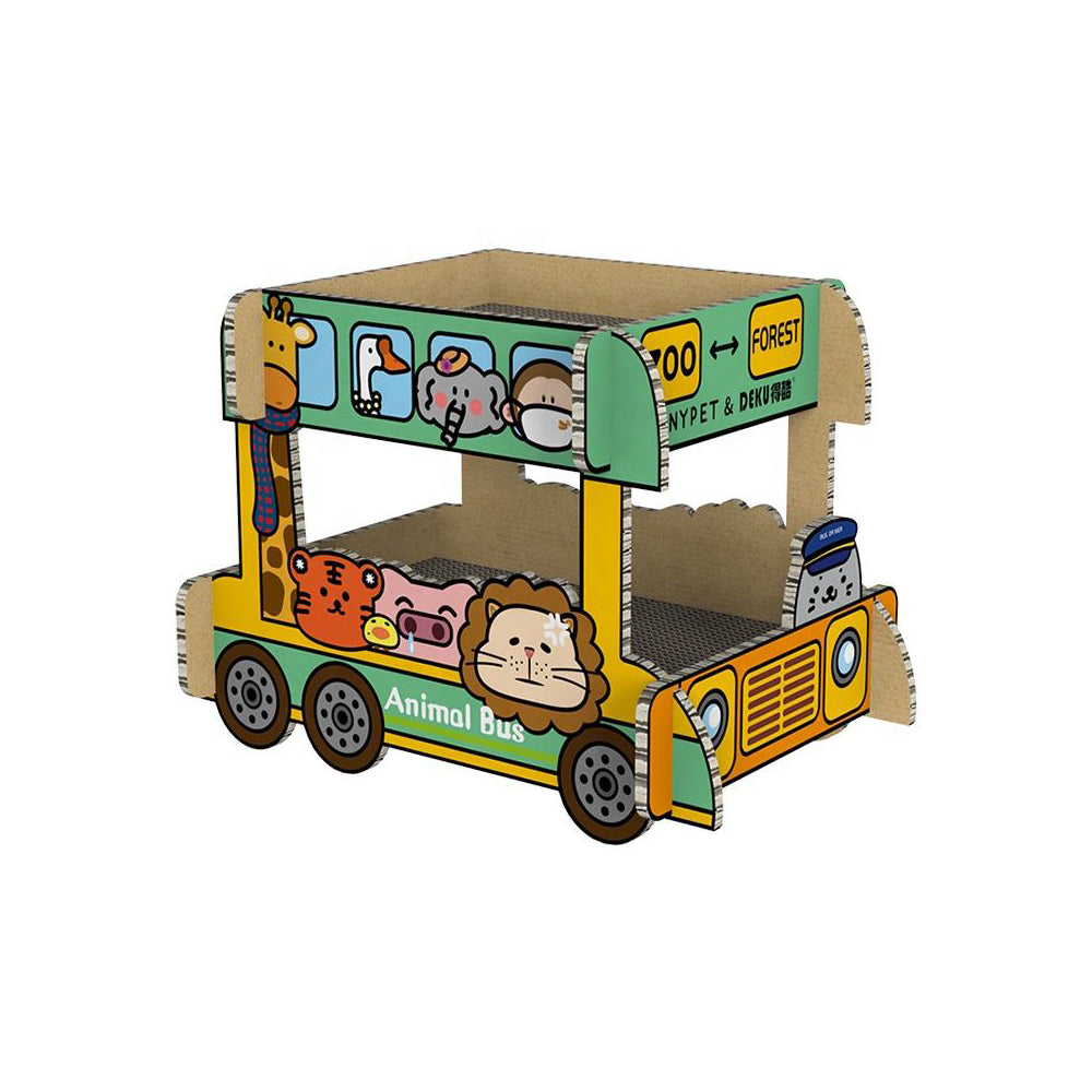 TINYPET Double-Decker Animal Bus Corrugated Paper Cat Scratcher