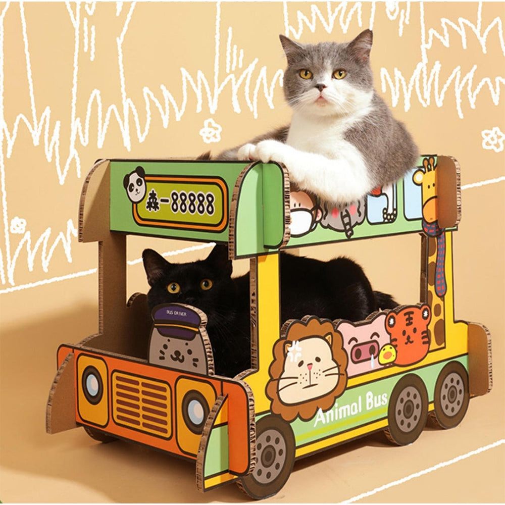 TINYPET Double-Decker Animal Bus Corrugated Paper Cat Scratcher