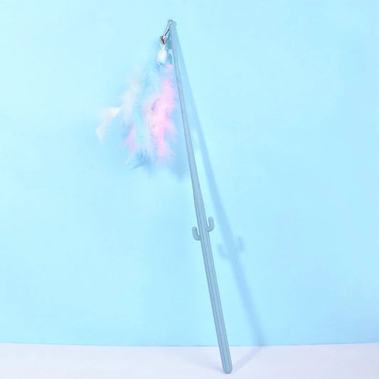 Cactus Long Pole Feather Cat Teaser Blue