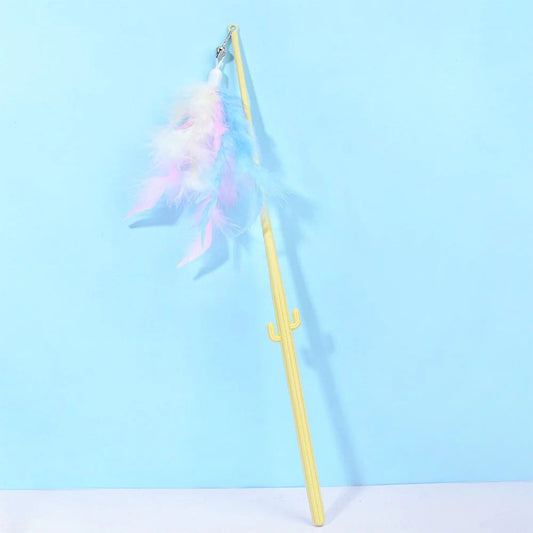 Cactus Long Pole Feather Cat Teaser Yellow