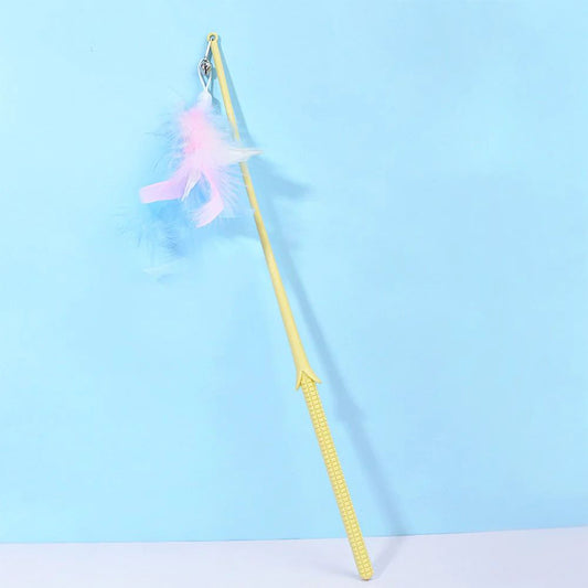 Corn Long Pole Feather Cat Teaser Yellow