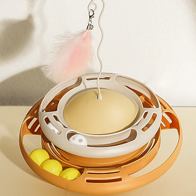HOOPET White Yellow Cat Turntable Toy With Balls