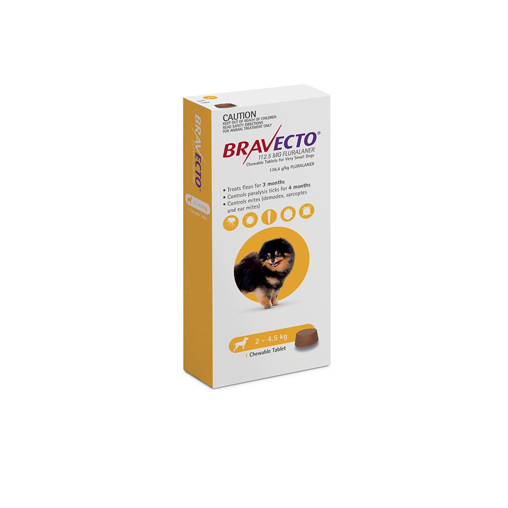 BRAVECTO Fleas & Ticks Management for very small dogs (2-4.5kg) 1 chew