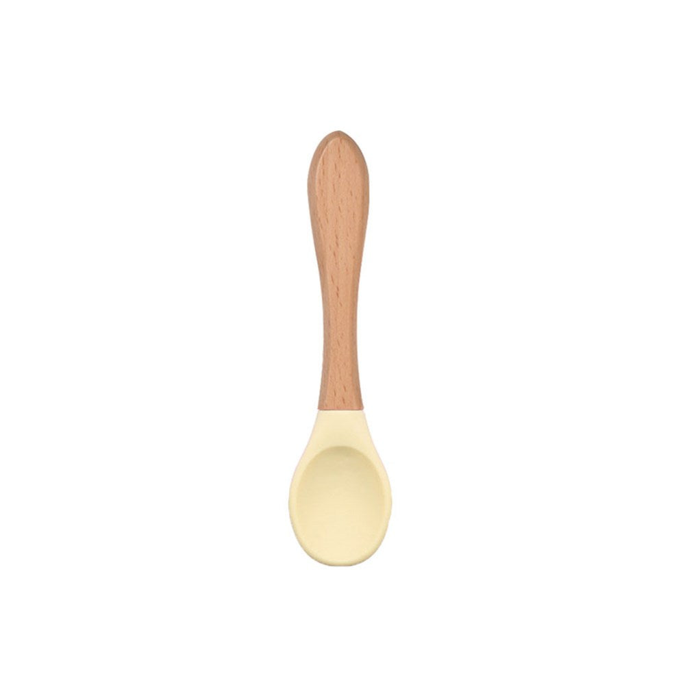 Yellow Wooden-Handle Silicone Pet Spoon