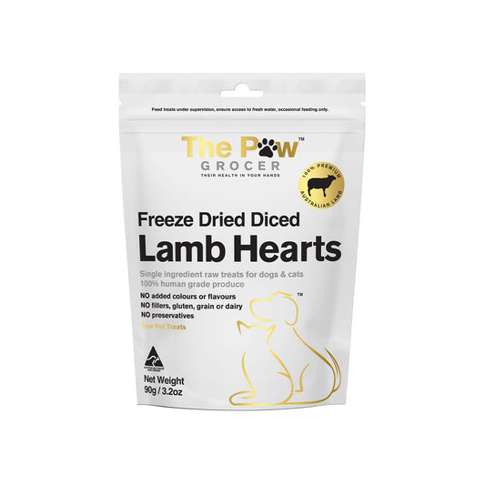 THE PAW GROCER Freeze Dried Diced Lamb Hearts Dog & Cat Treats 90g