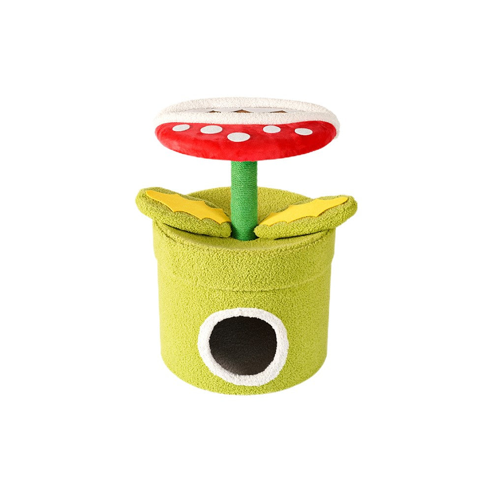 Bucket Cat House With Red Flower Cat Tree