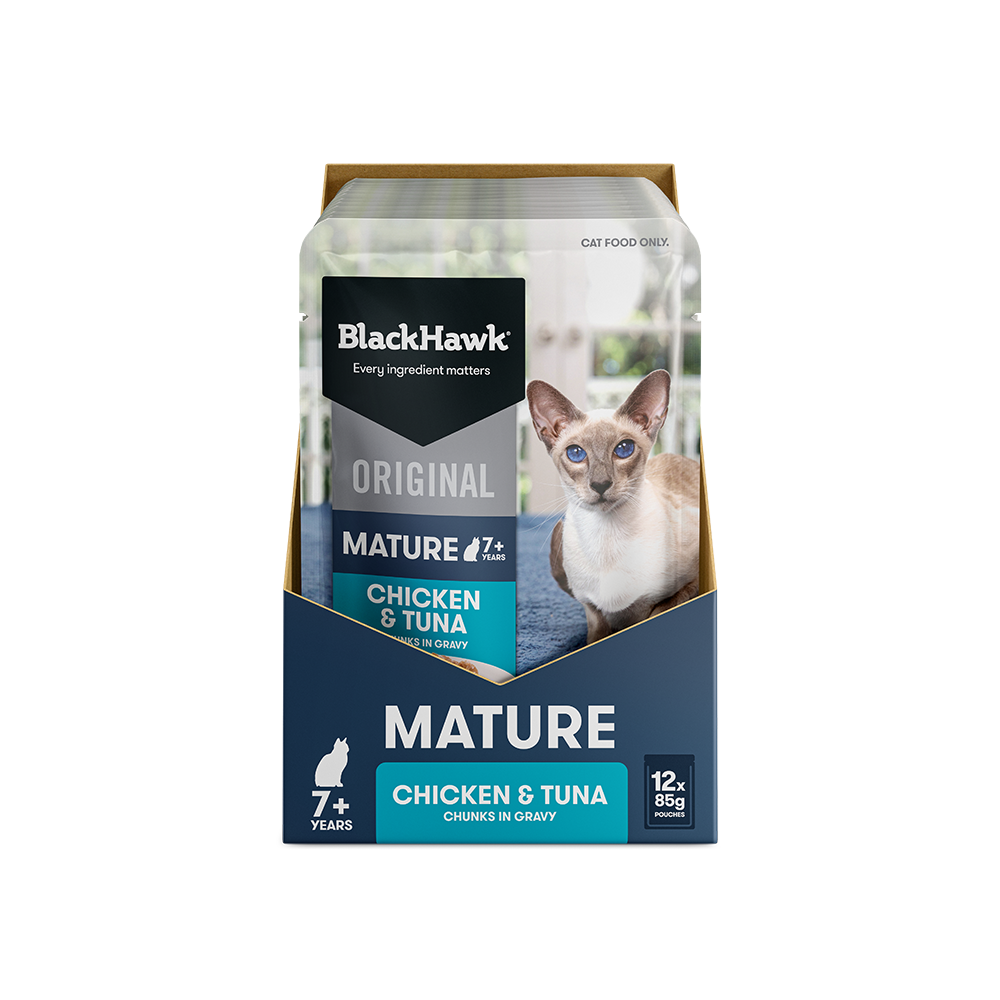 BLACK HAWK Original Chicken & Tuna in Gravy Mature 7+ Wet Cat Food 85g x 12