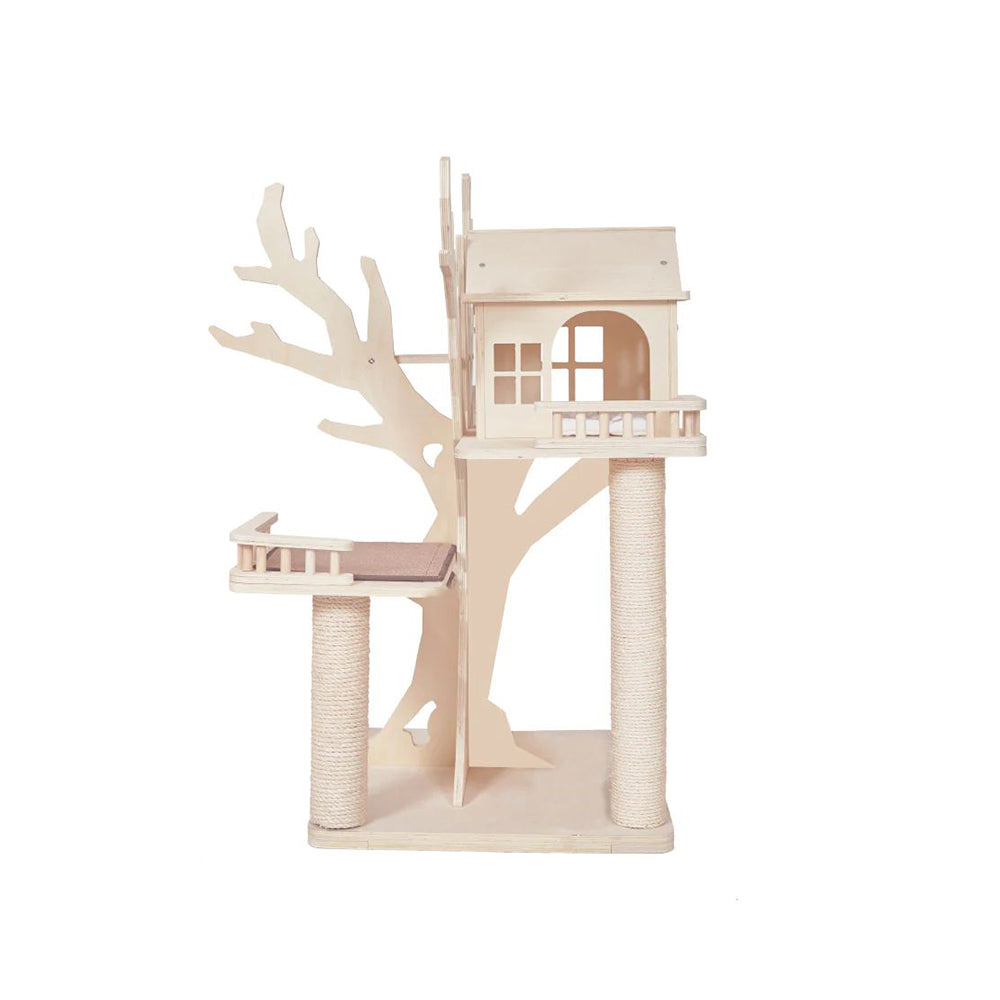 VINTAGE Mini Cat Treehouse Solid Wooden Cat Tree