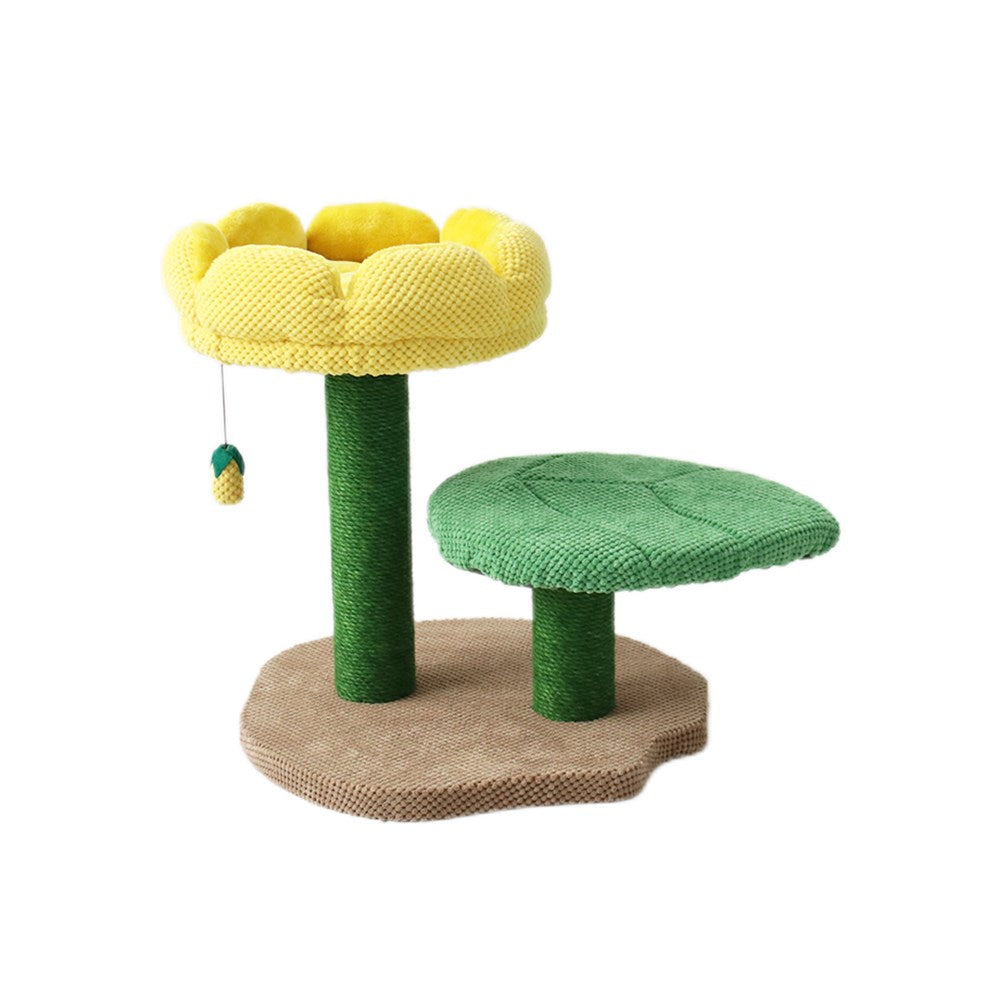CATIO 2 Level Yellow Camellia Flower Cat Scratching Tree