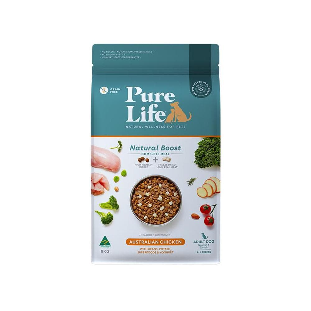 PURE LIFE Natural Boost Chicken Grain Free Dog Food for Adult Dogs 8kg