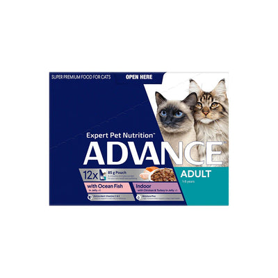 ADVANCE Chicken and Turkey & Ocean Fish Jelly Wet Cat Food for Adult Indoor Cats 12x85g