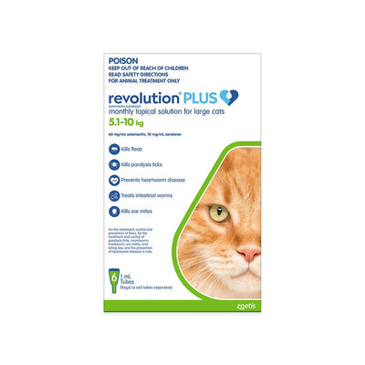REVOLUTION Plus Cat Fleas & Ticks Management for Large Cats (5.1-10kg) 6 tubes