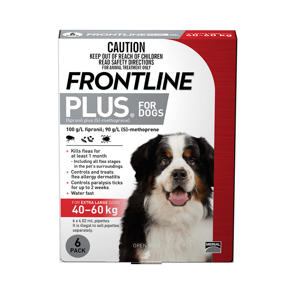 FRONTLINE Plus Red Flea Topical Treatment for Extra Large Dogs (40-60kg) 6 pcks