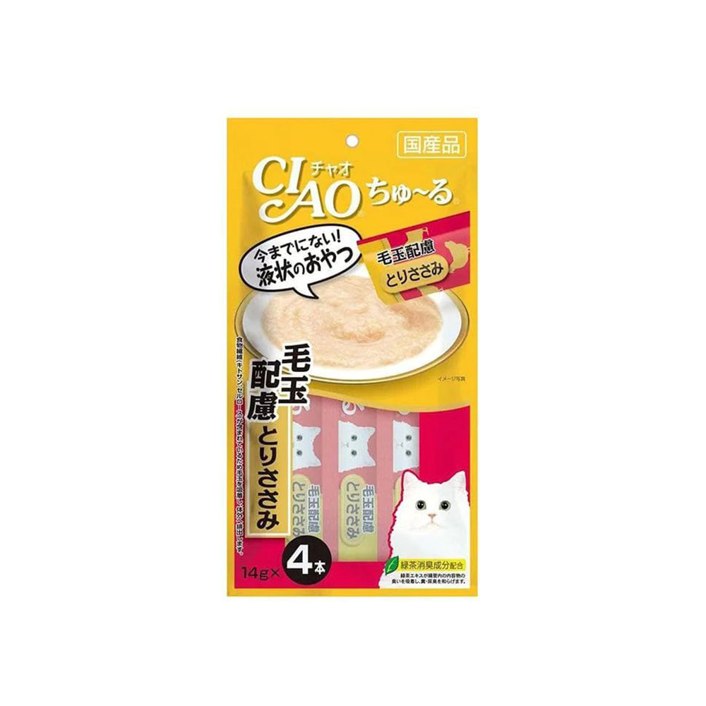 CIAO Chicken Recipe Hairball Care Wet Cat Treats 4x14g