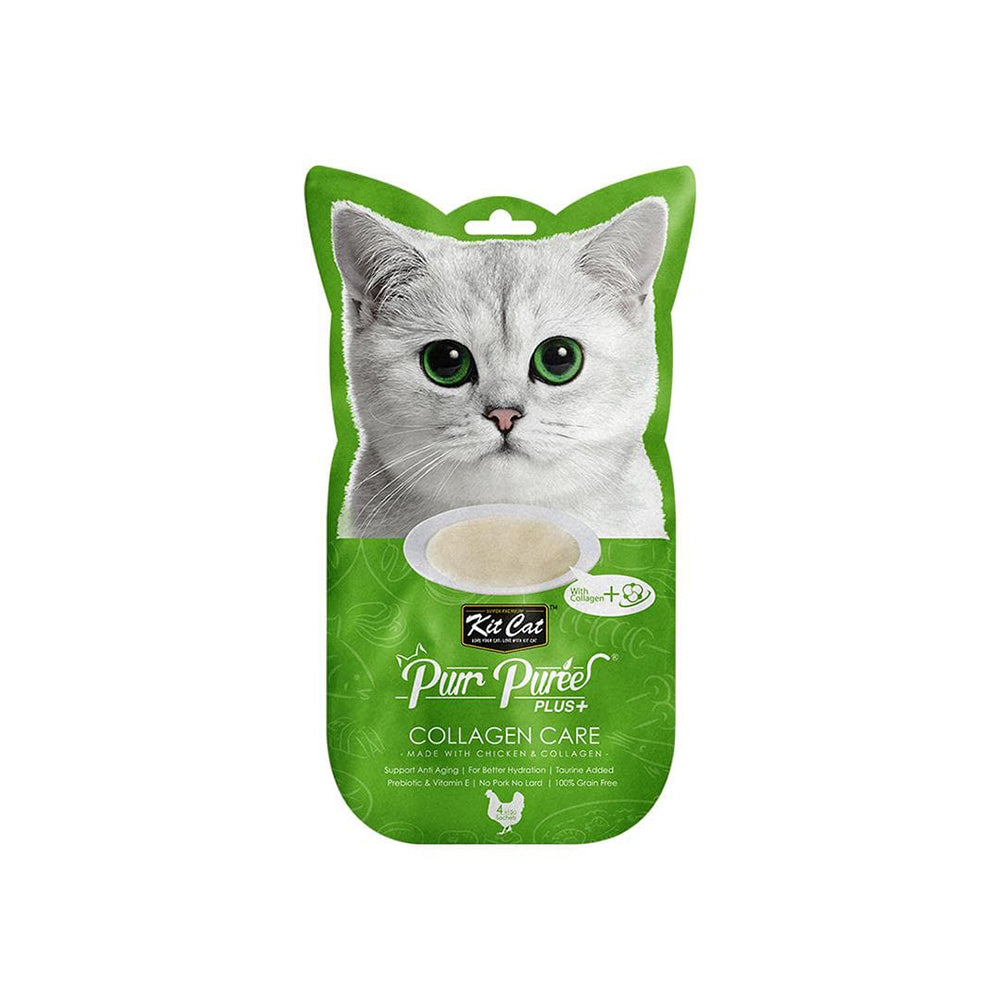 KIT CAT Purr Puree Chicken Paste Plus Collagen Care Cat Treats 4x15g