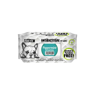 ABSORB PLUS Peppermint Antibacterial Pet Wipes 80 sheets 20x15cm