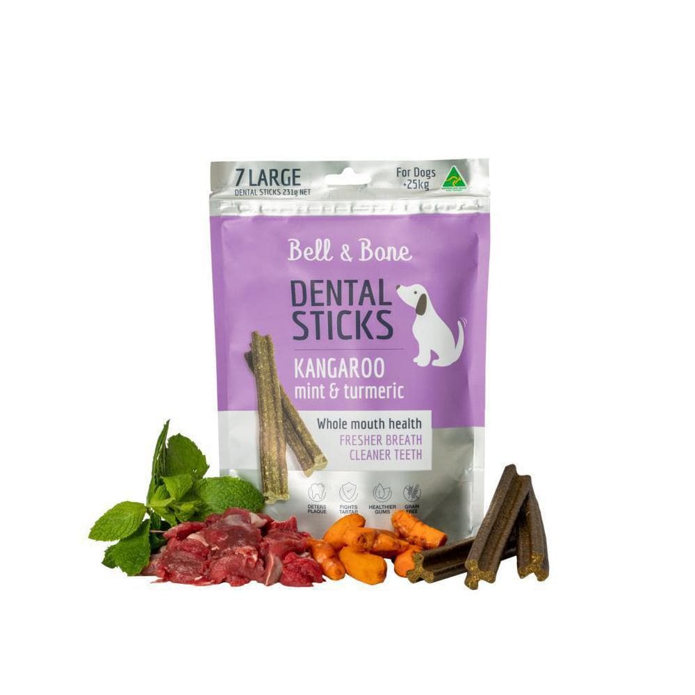BELL & BONE Kangaroo, Mint & Turmeric Dental Stick Dog Treats 231g (large)