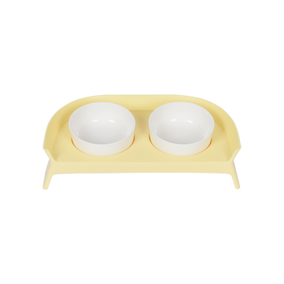 PAKEWAY Double Ceramic Bowls With Rack White & Yellow