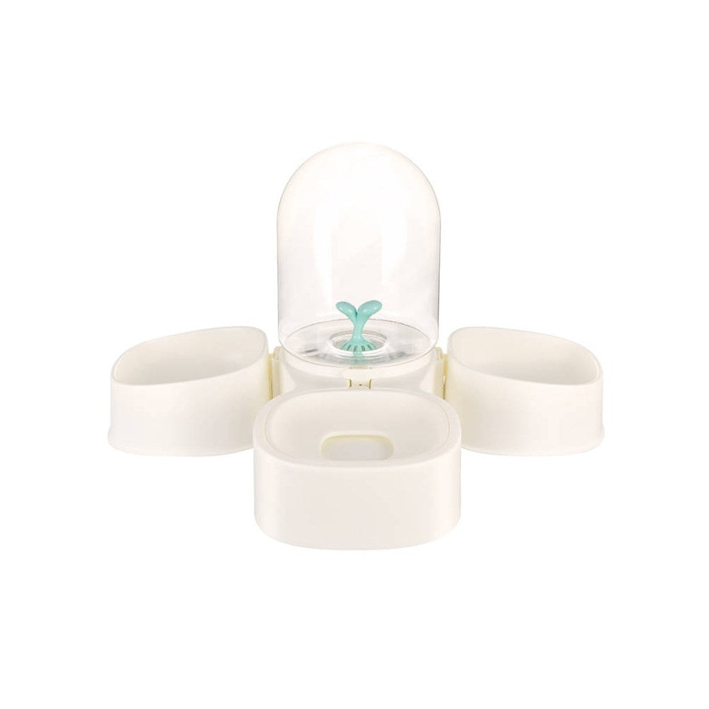 PAKEWAY Mangosteen White Pet Bowl Double - with Filter ( Dual Feeding Bowls + One Water Bowl)