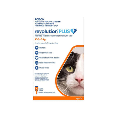 REVOLUTION Plus Cat Fleas & Ticks Management for Medium Cats (2.6-5kg) 6 tubes