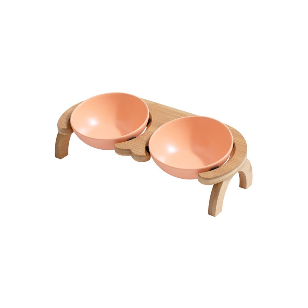 Adjustable Tilted Ceramic Cat Bowl - Orange, with Cervical Spine Protection & Raised Design