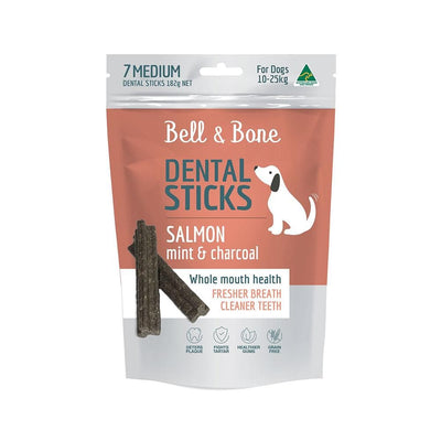 BELL & BONE Salmon, Mint & Charcoal Dental Stick Dog Treats 182g (medium)