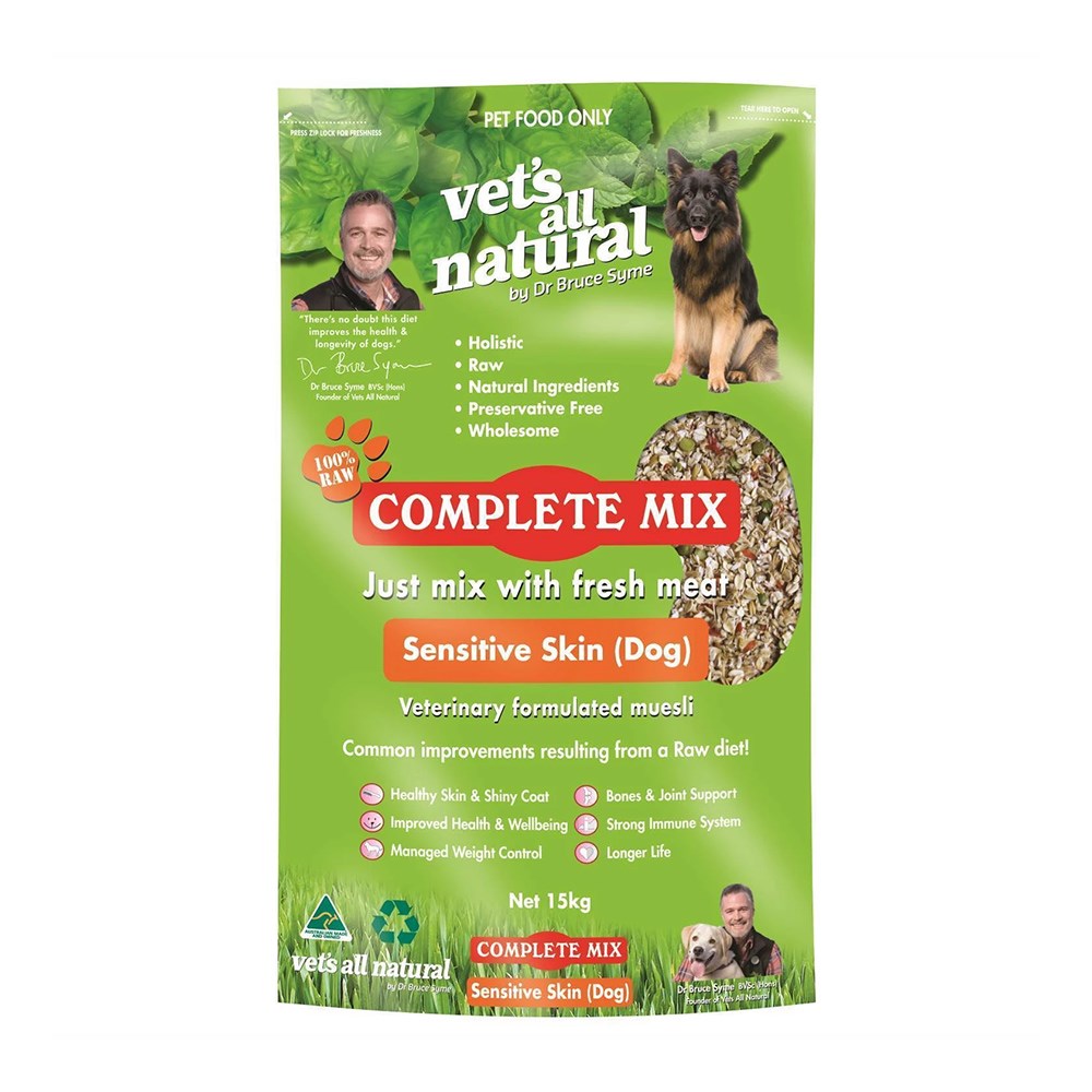 VETS ALL NATURAL Complete Mix Sensitive Skin 15kg Dog Food Petso